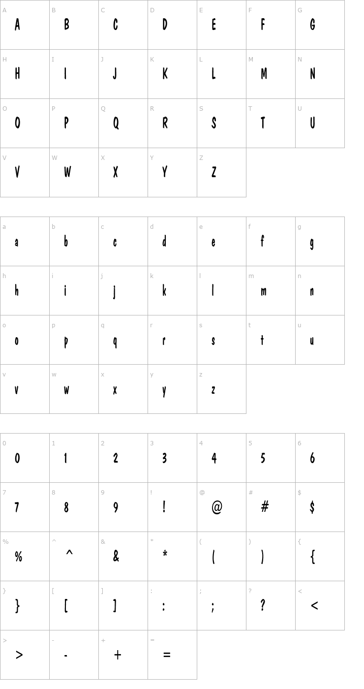 Character Map DonCasualCondensed Font