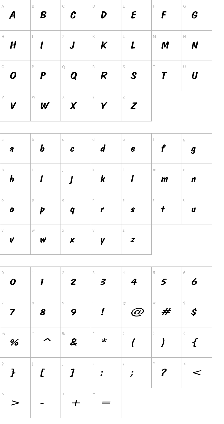 Character Map DonCasualExtended Italic Font