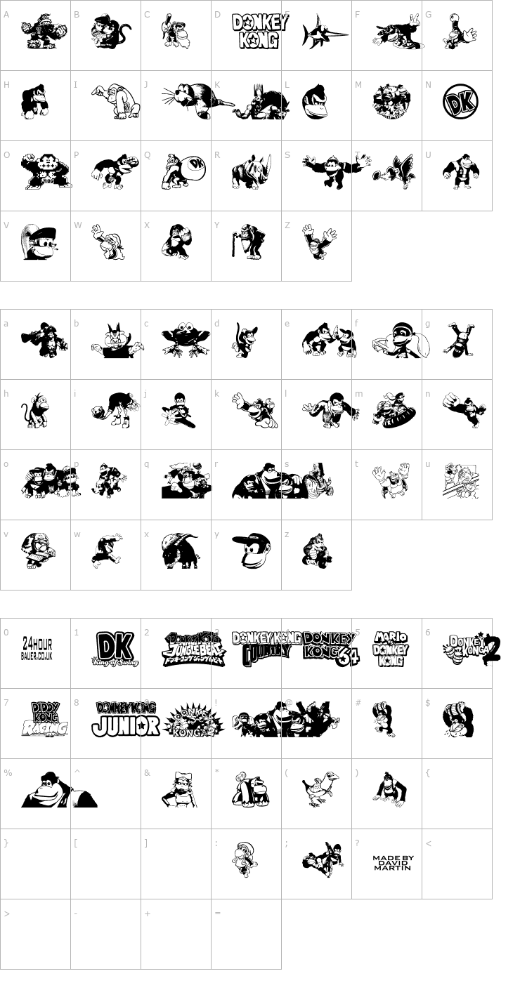 Character Map Donkey Kong World Font