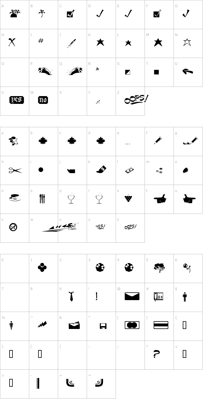 Character Map DoodleDingbatsFiveSSi Font