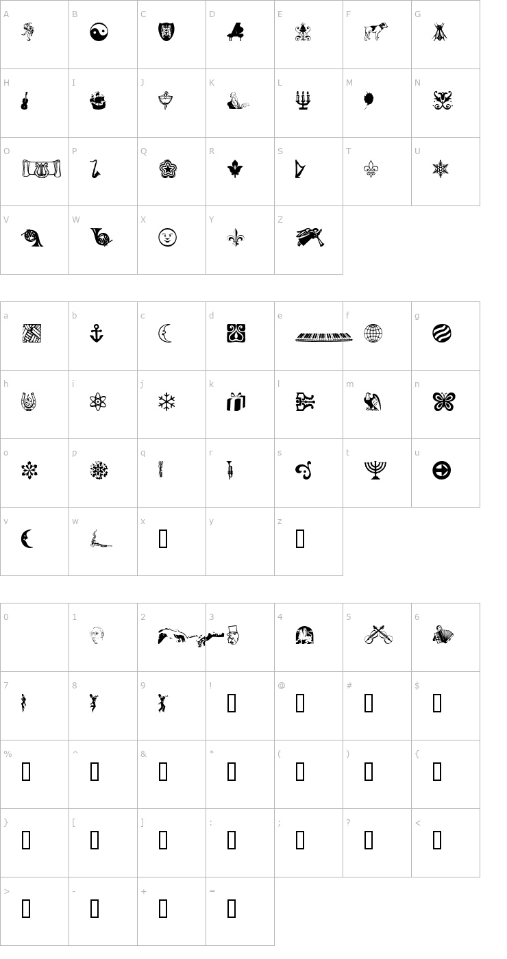 Character Map DoodleDingbatsOneSSi Font