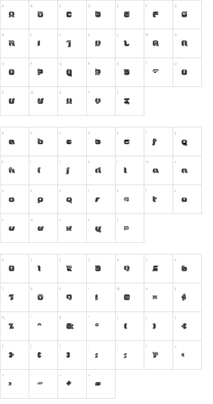 Character Map Doris OrangeOutline Font