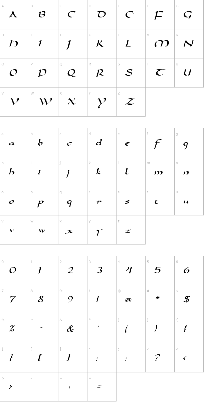 Character Map Dorita-Regular Font