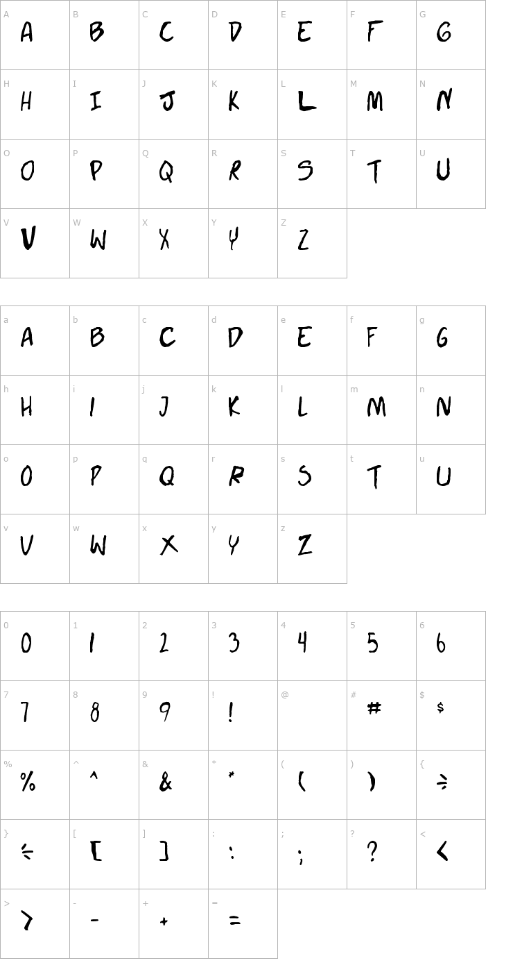 Character Map Doujinshi Font