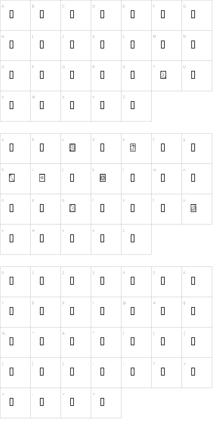 Character Map Dover Sun, Planets, Stars Font