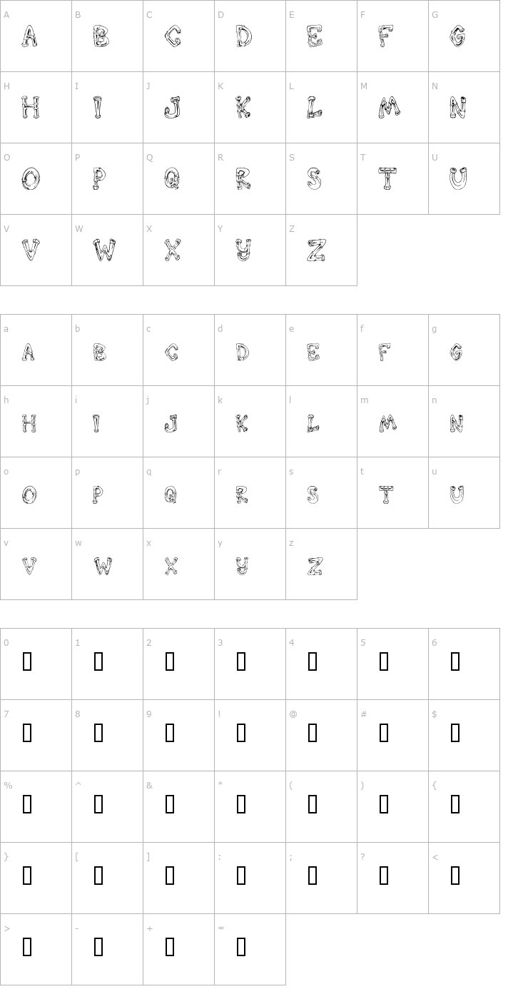 Character Map Down the Drain Font