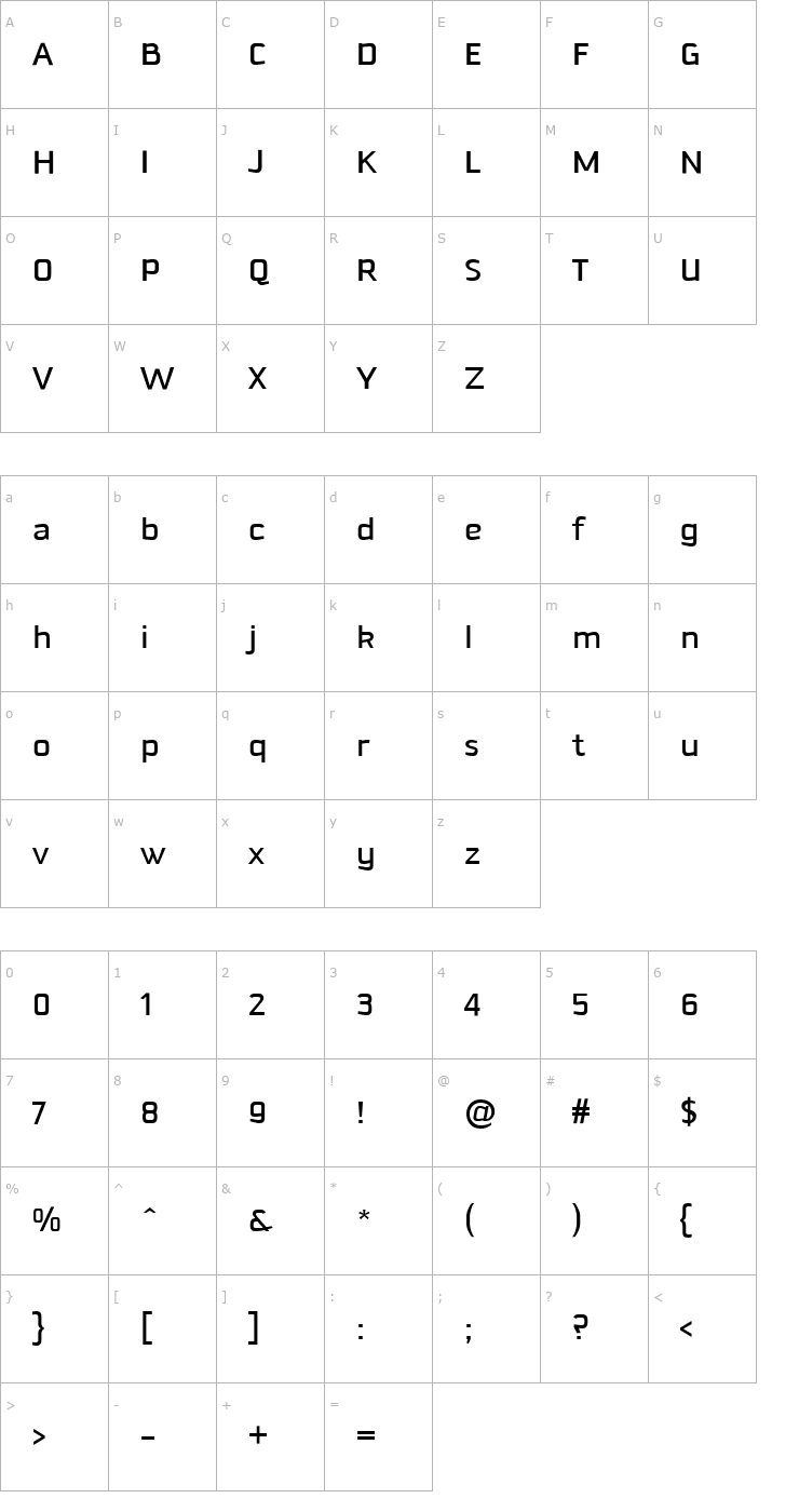 Character Map Downtempo-Medium Font