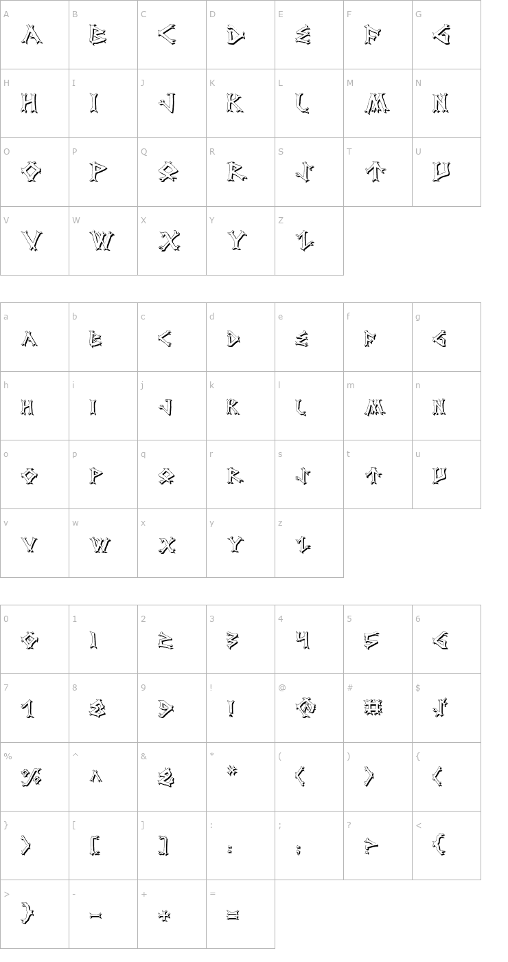 Character Map Dragon Order Shadow Font