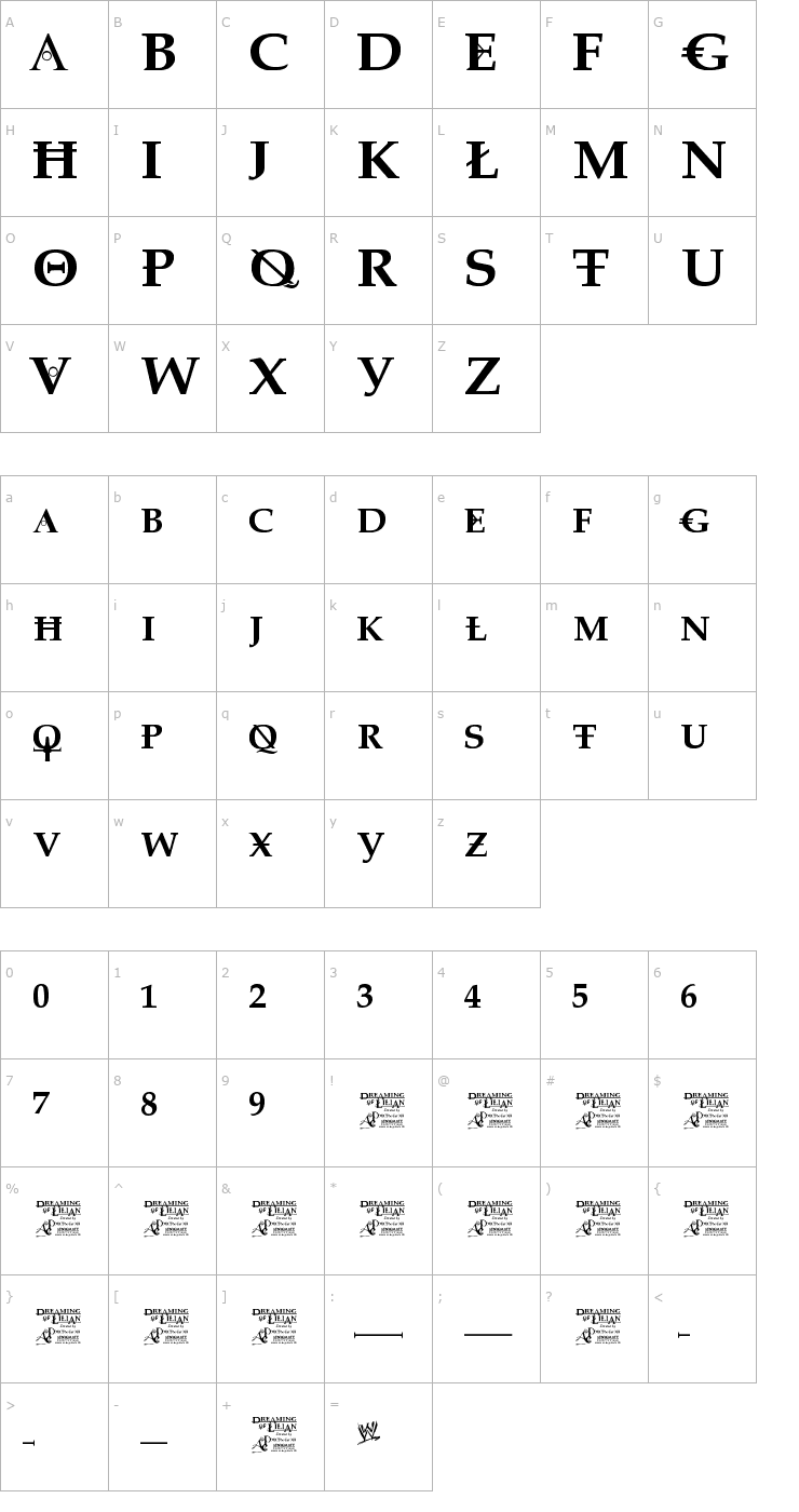 Character Map Dreaming of Lilian Font