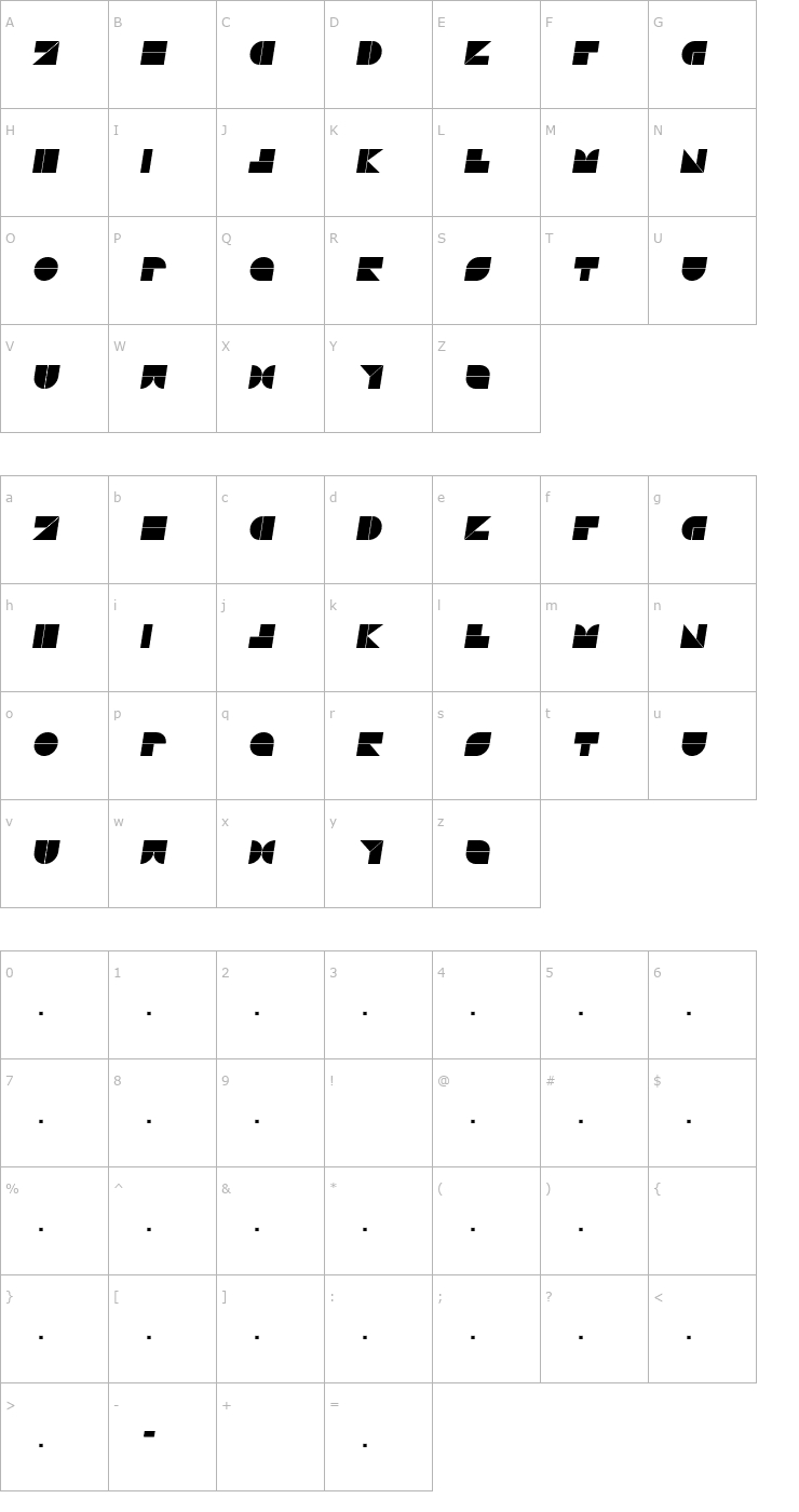 Character Map Drebiek Expanded Italic Font