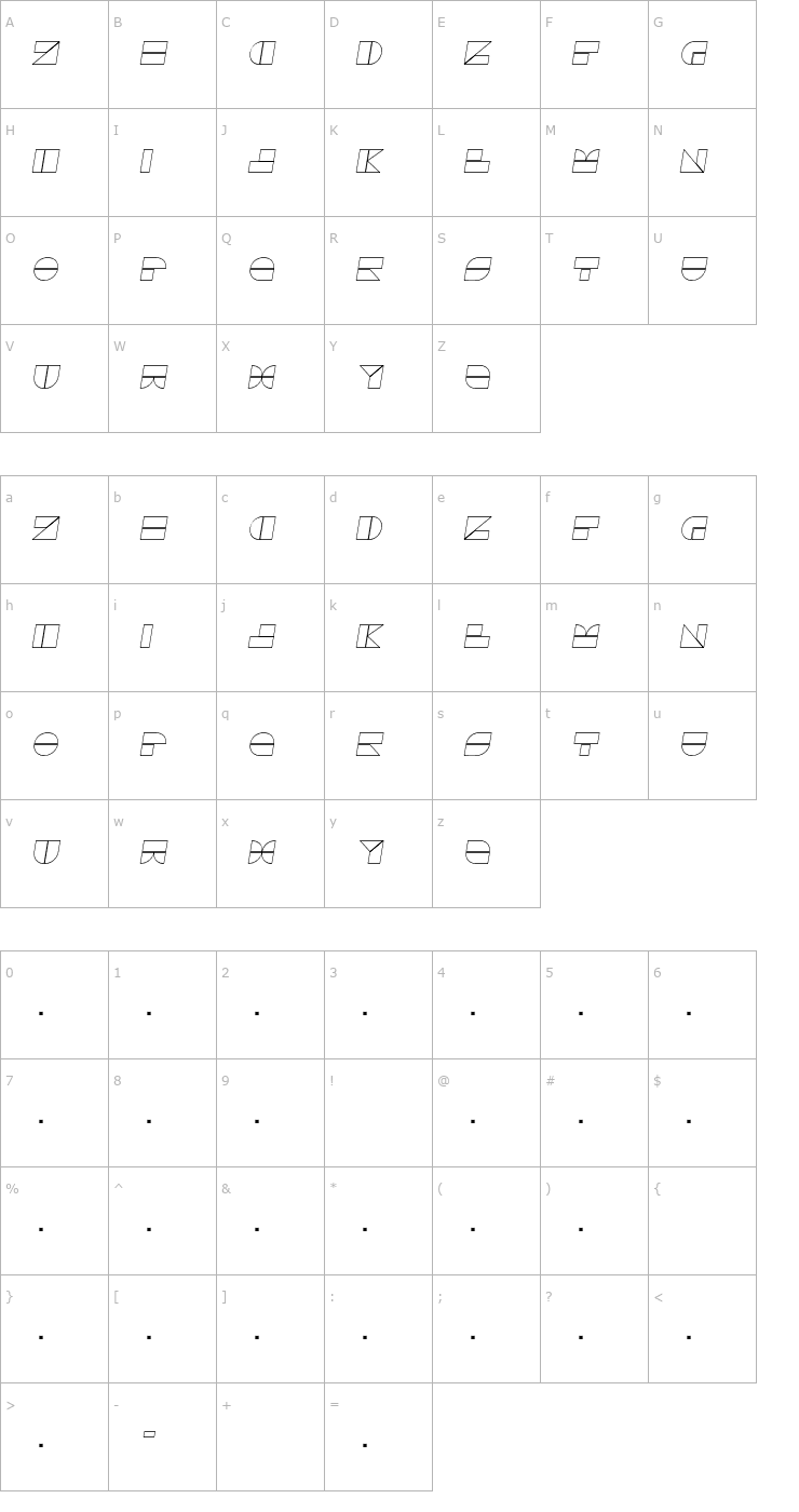 Character Map Drebiek Expanded Outline Italic Font