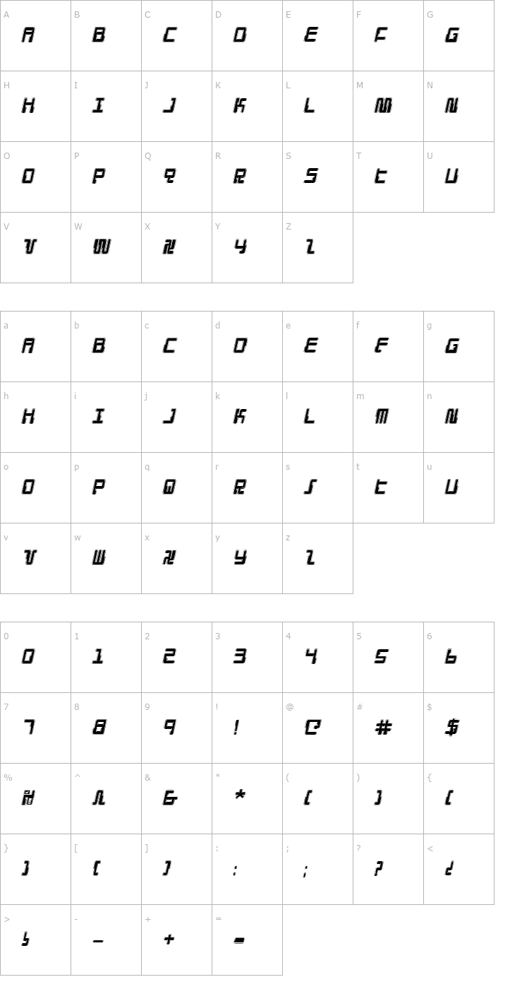 Character Map Droid Lover Pro Italic Font