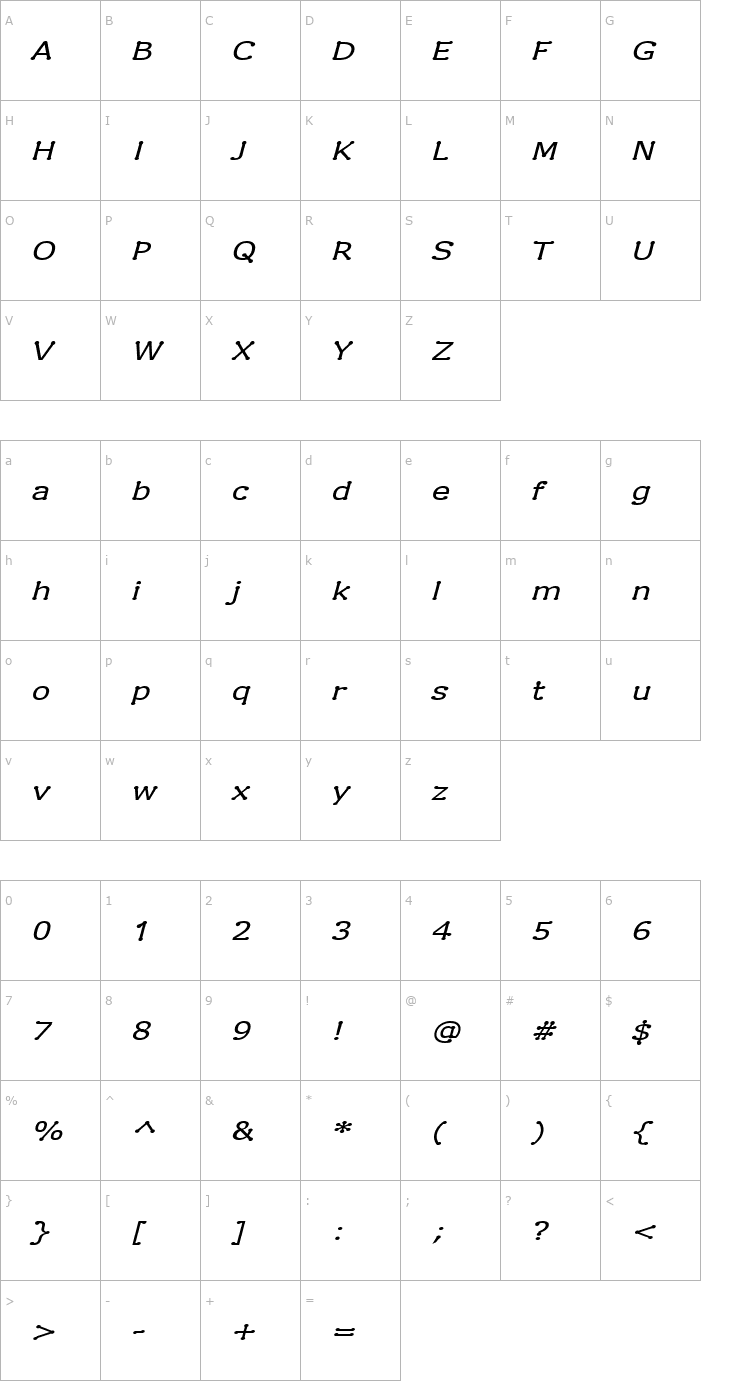 Character Map Drummon Italic Font