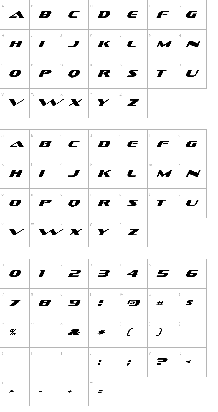 Character Map DS Sofachrome Italic Font