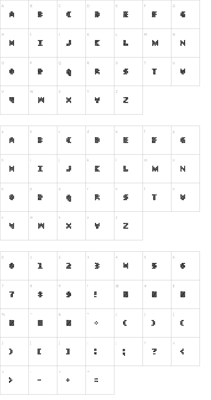 Character Map DT 104 in outbreak Font