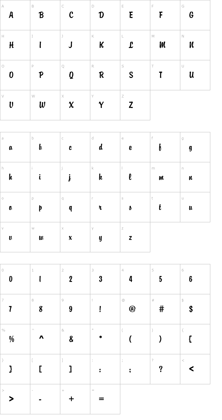 Character Map DTCBrodyM00 Font