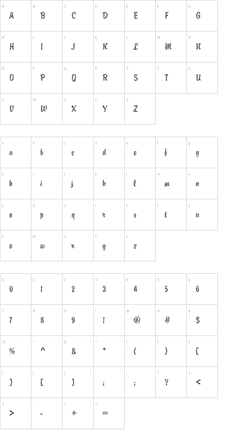 Character Map DTCBrodyM16 Font