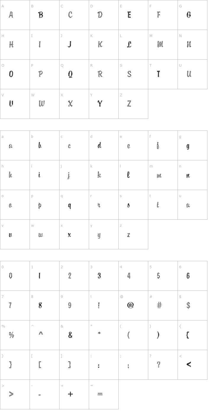 Character Map DTCBrodyM18 Font