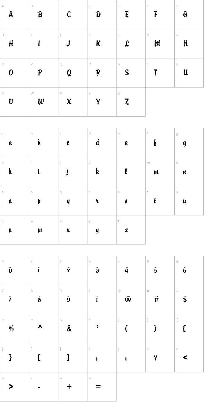 Character Map DTCBrodyM19 Font