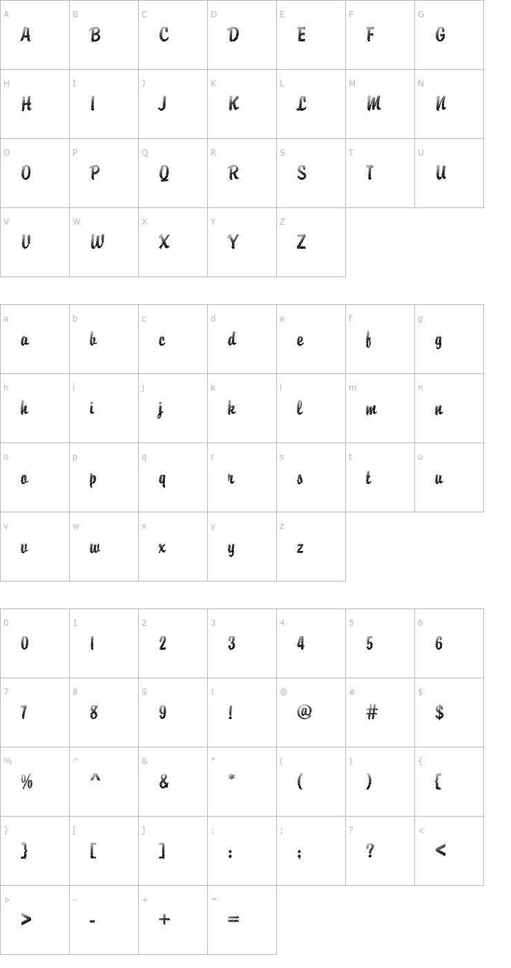 Character Map DTCBrodyM20 Font