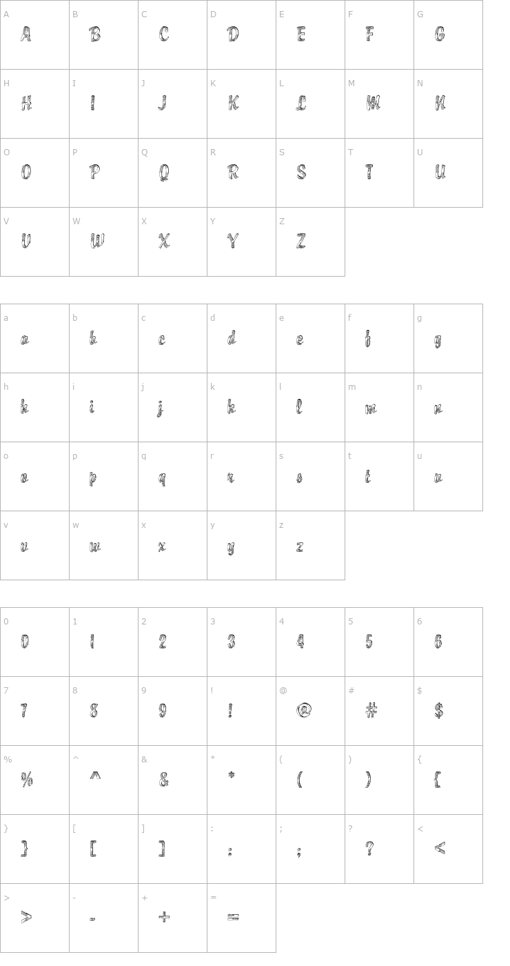 Character Map DTCBrodyM24 Font