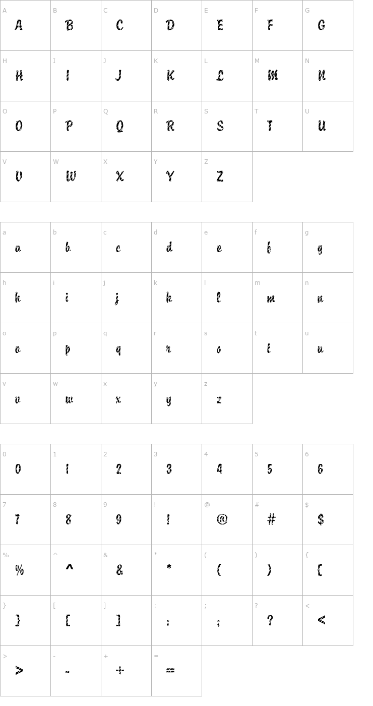 Character Map DTCBrodyM27 Font