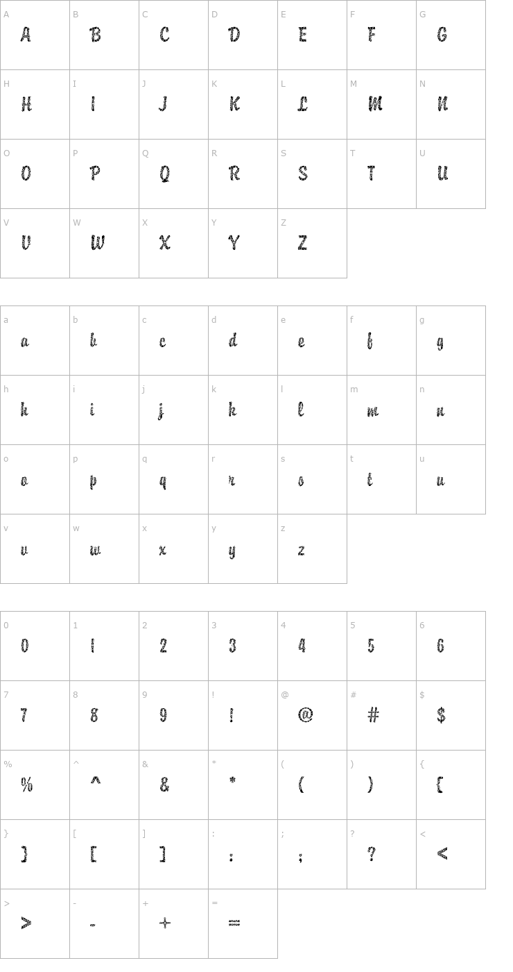 Character Map DTCBrodyM30 Font