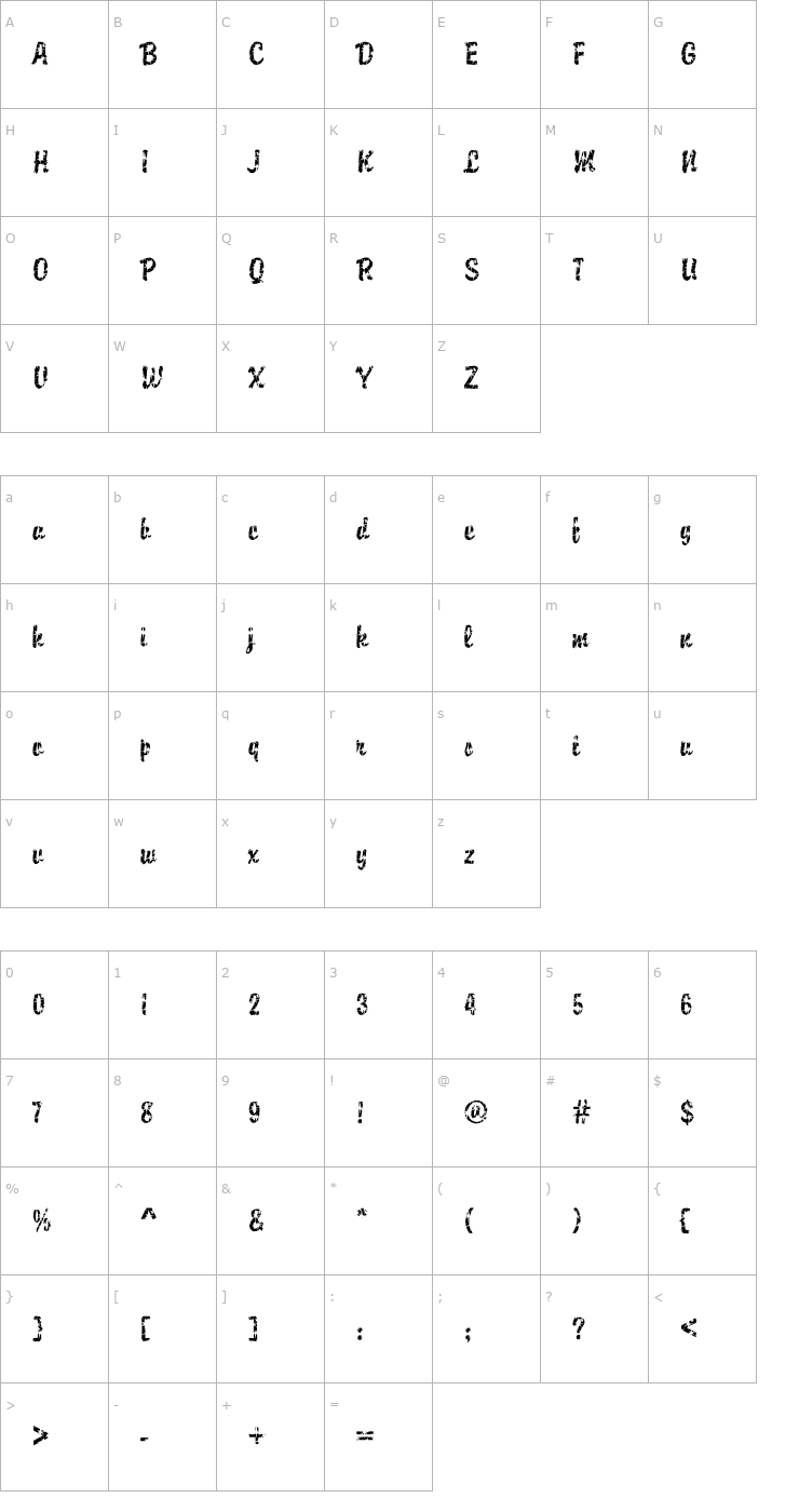 Character Map DTCBrodyM32 Font