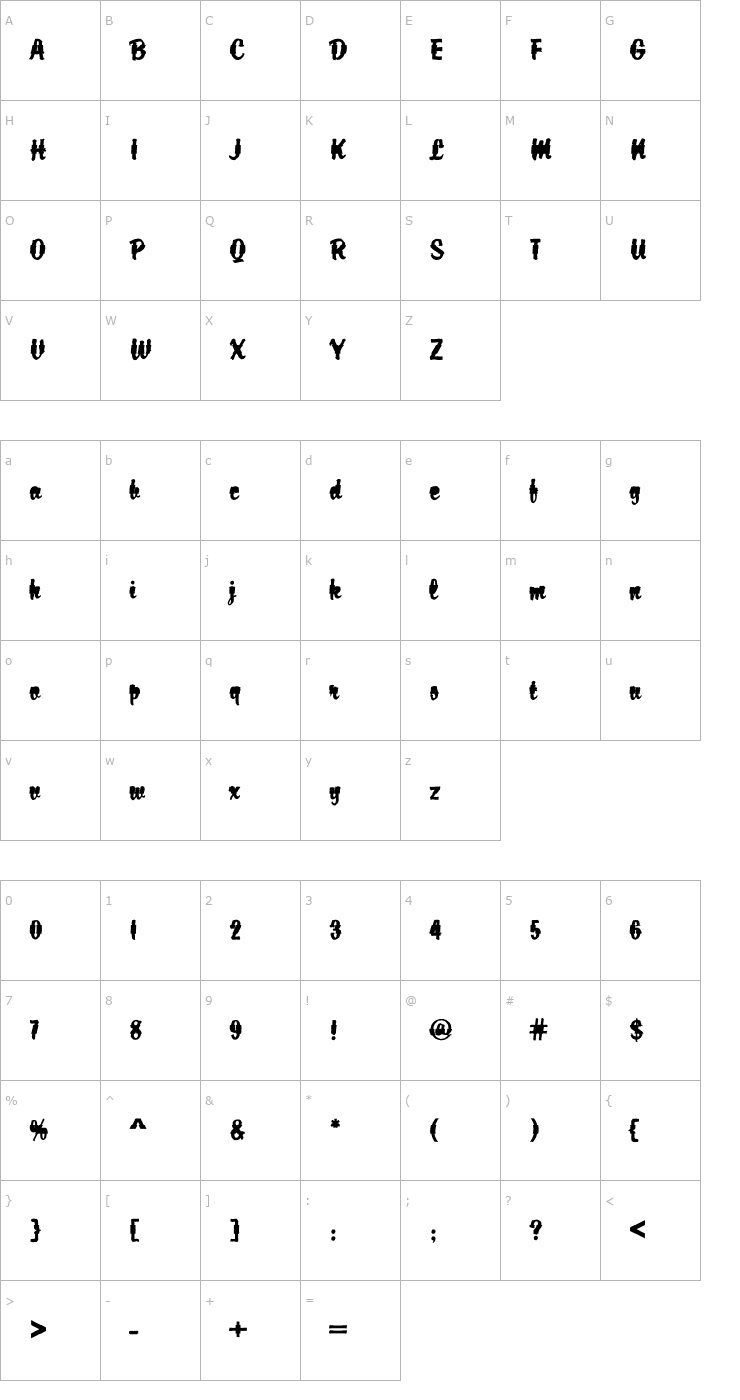 Character Map DTCBrodyM44 Font