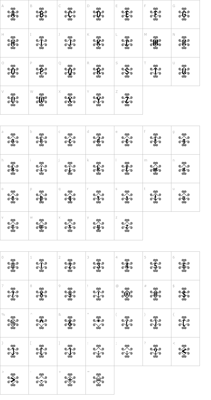 Character Map DTCBrodyM46 Font