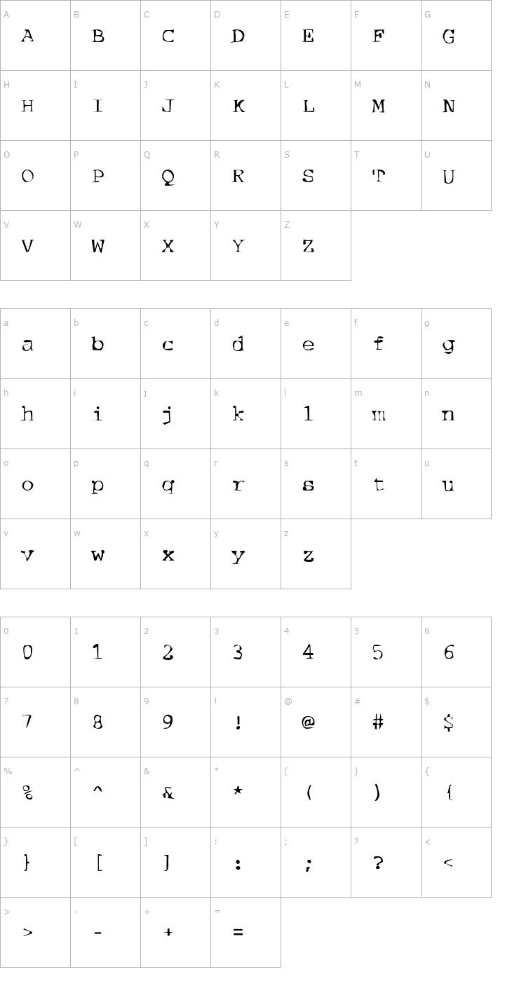 Character Map DTCDirtyM07 Font