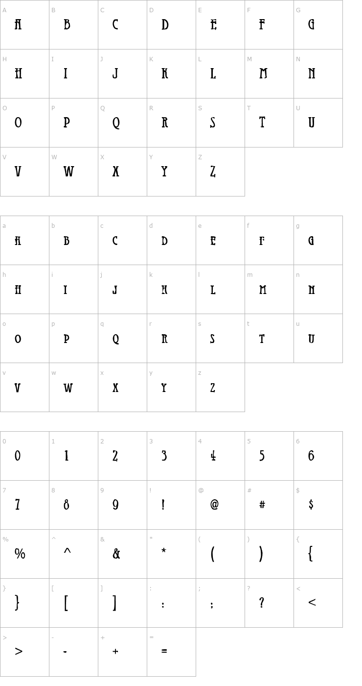 Character Map DTCDirtyM20 Font