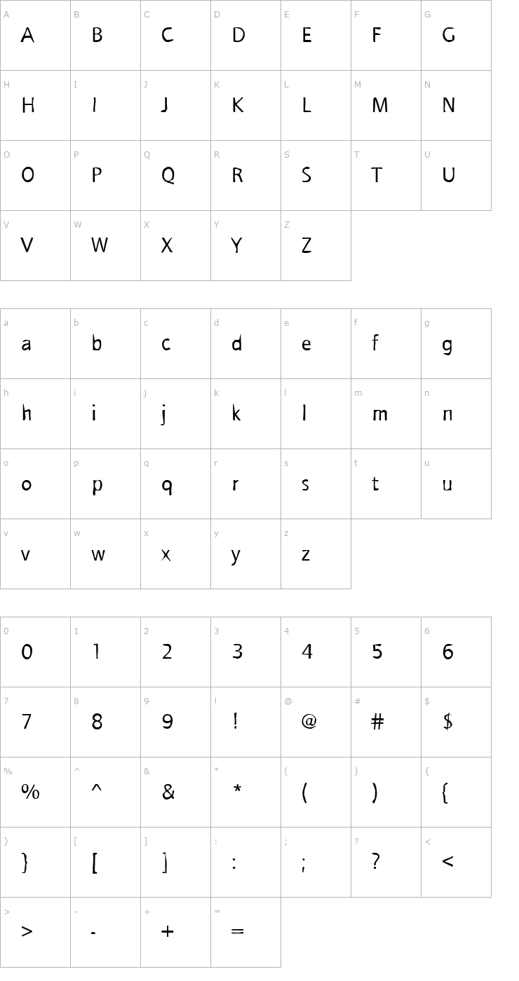 Character Map DTCDirtyM44 Font