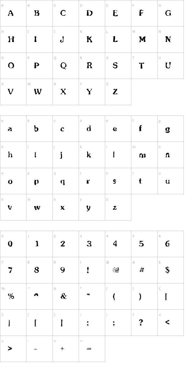 Character Map DTCDirtyM45 Font