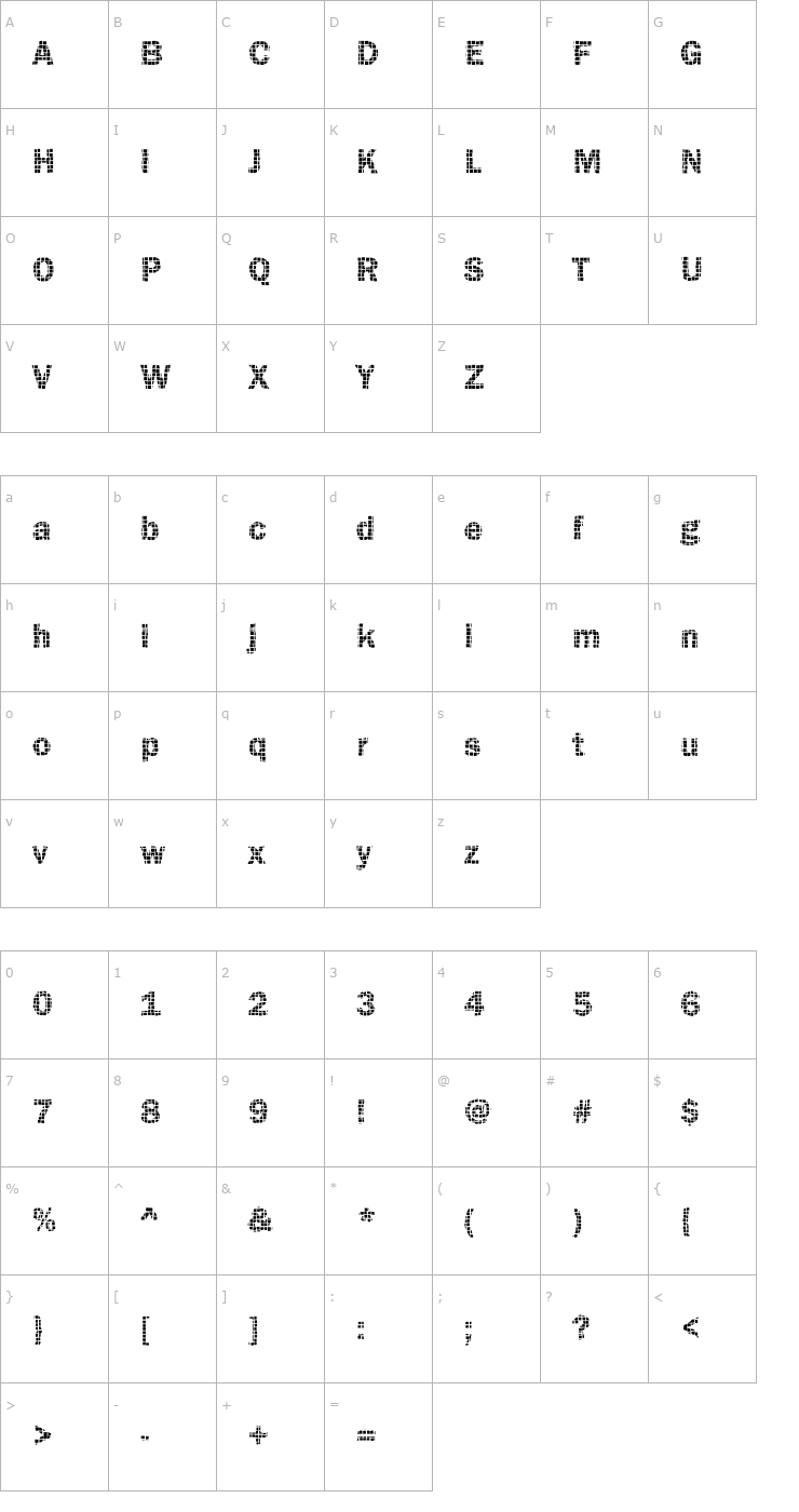 Character Map DTCFunkyM11 Font