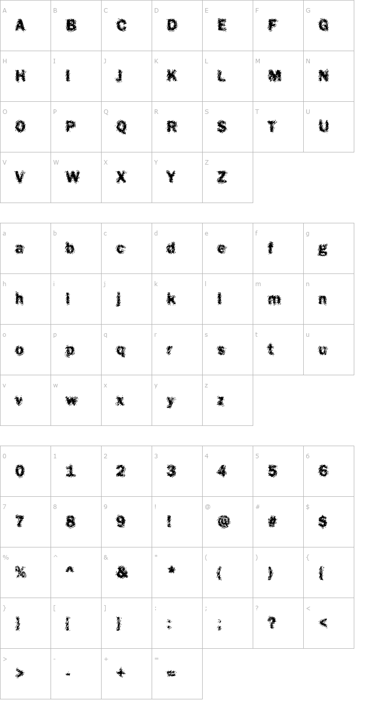 Character Map DTCFunkyM18 Font