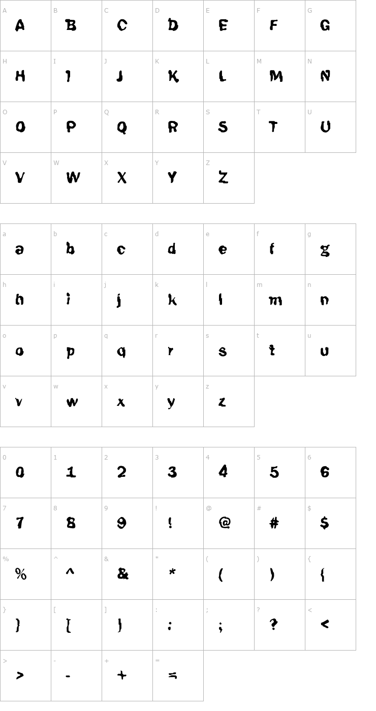 Character Map DTCFunkyM39 Font