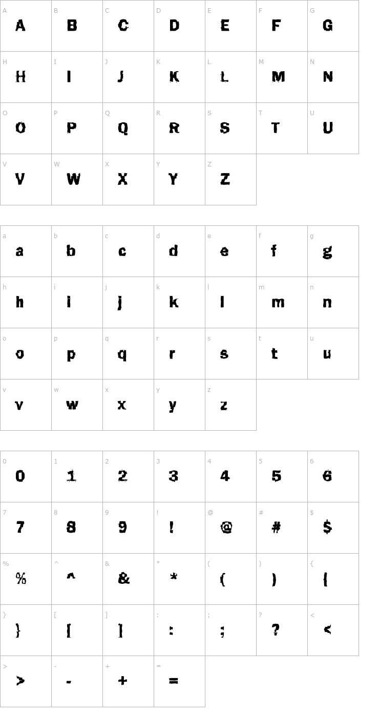 Character Map DTCFunkyM47 Font