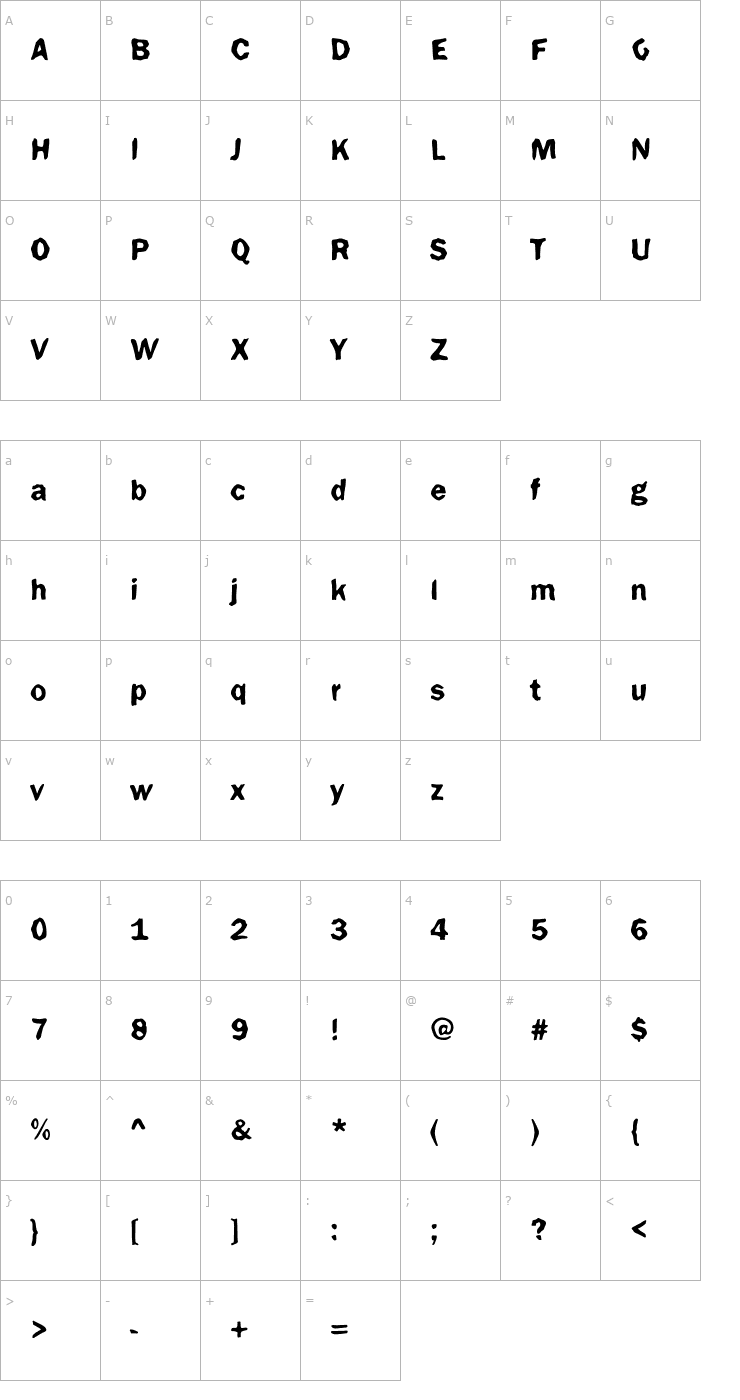 Character Map DTCFunkyM49 Font