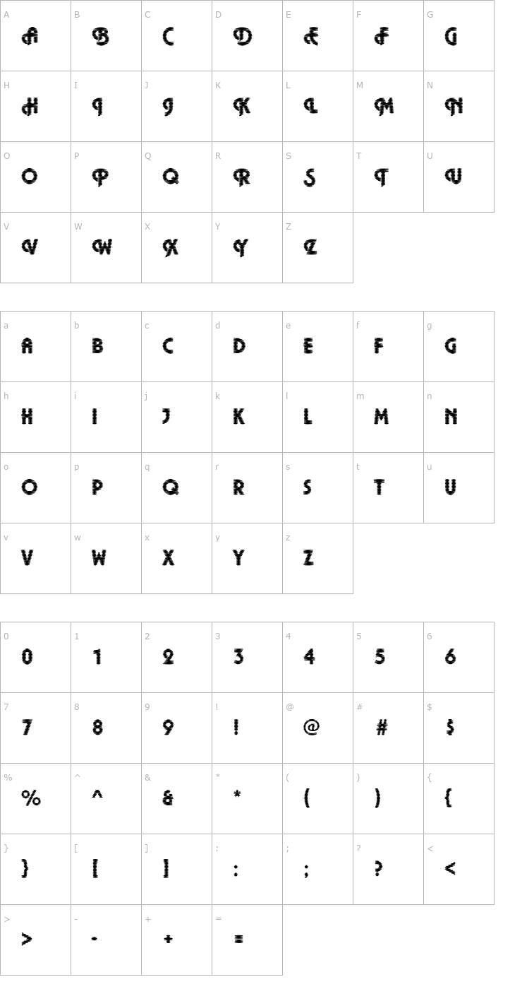 Character Map DTCPlazaM38 Font