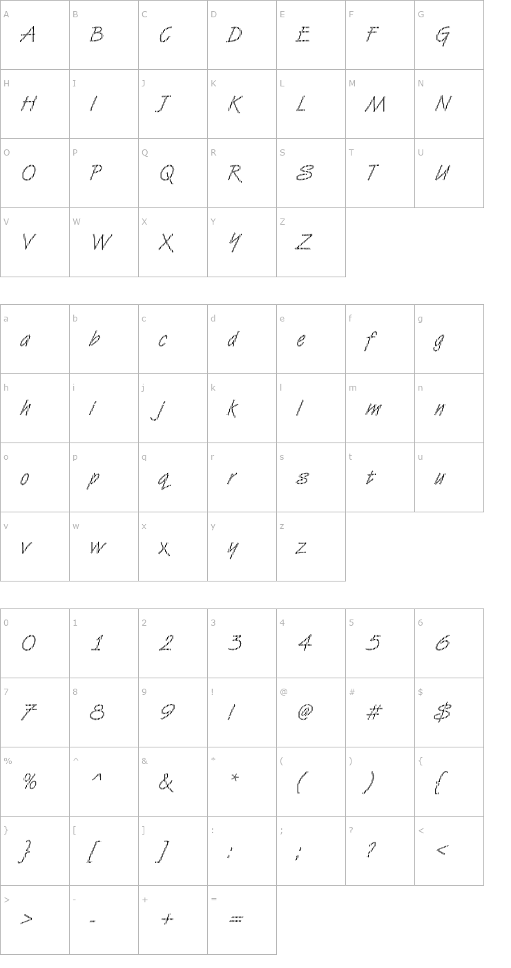 Character Map DTCVanDijkM01 Font