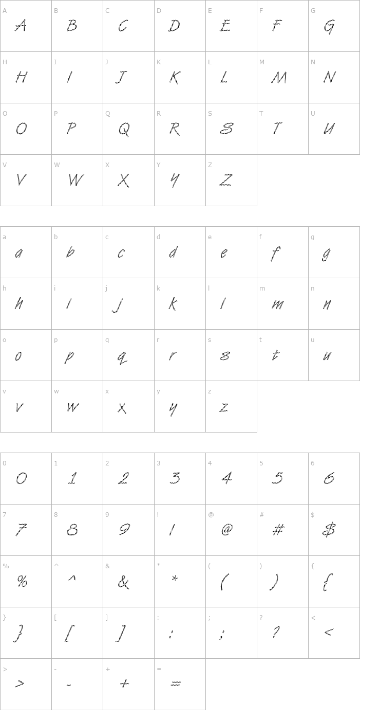 Character Map DTCVanDijkM05 Font