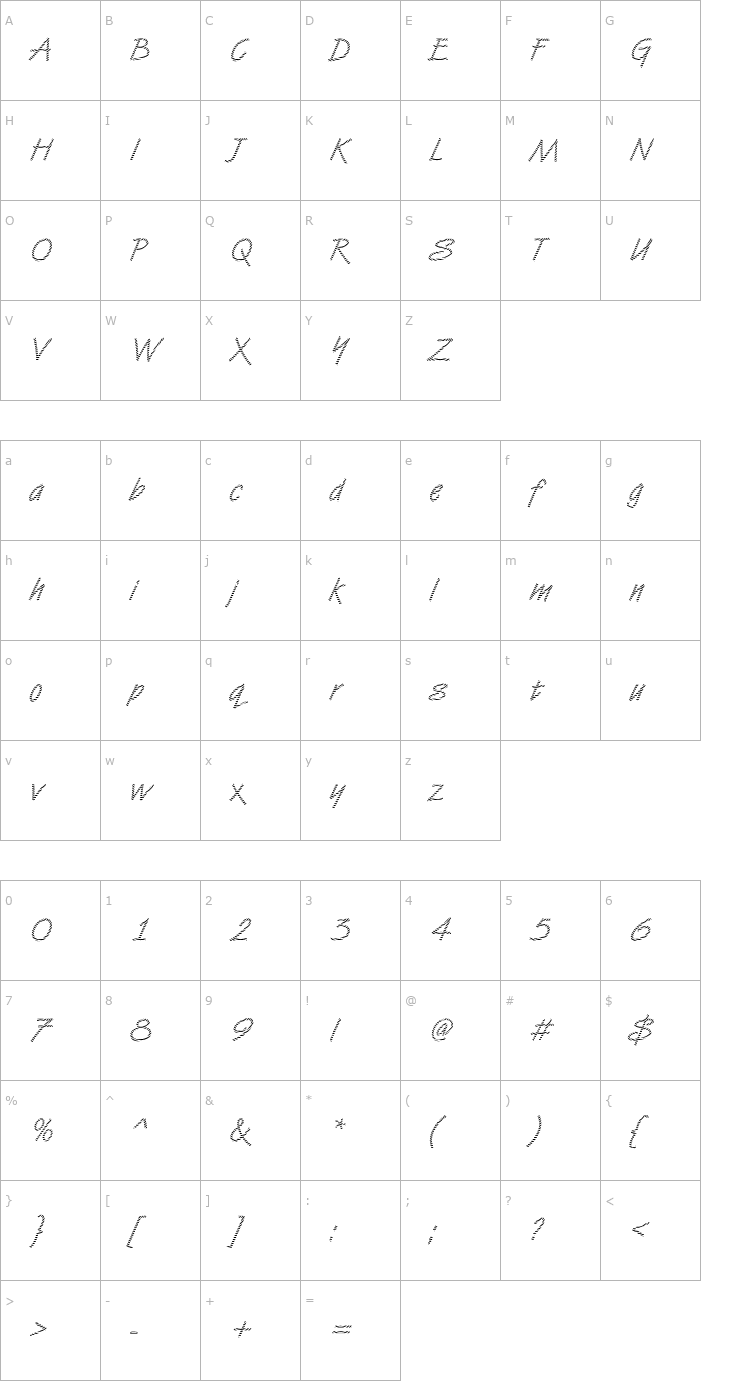 Character Map DTCVanDijkM06 Font