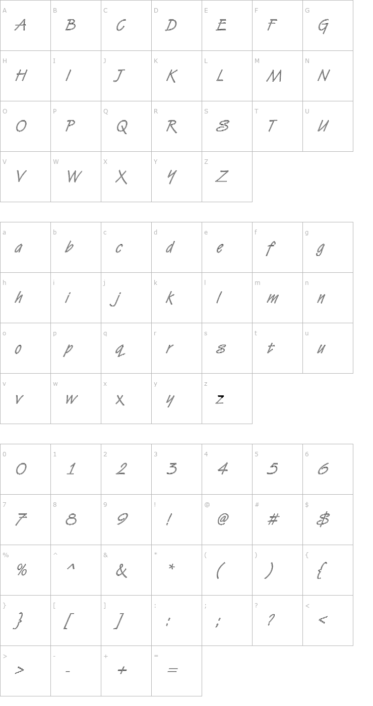 Character Map DTCVanDijkM07 Font