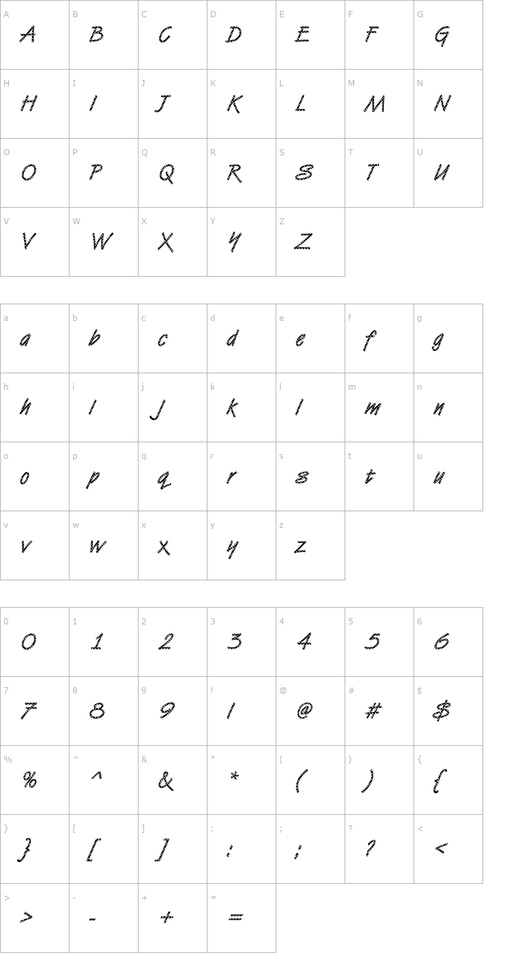 Character Map DTCVanDijkM08 Font