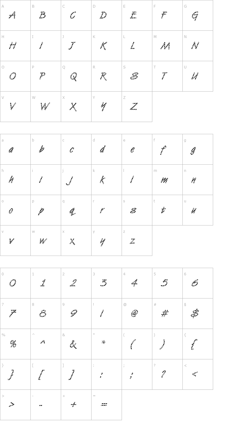 Character Map DTCVanDijkM09 Font