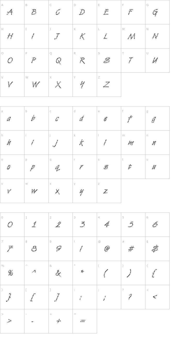 Character Map DTCVanDijkM10 Font