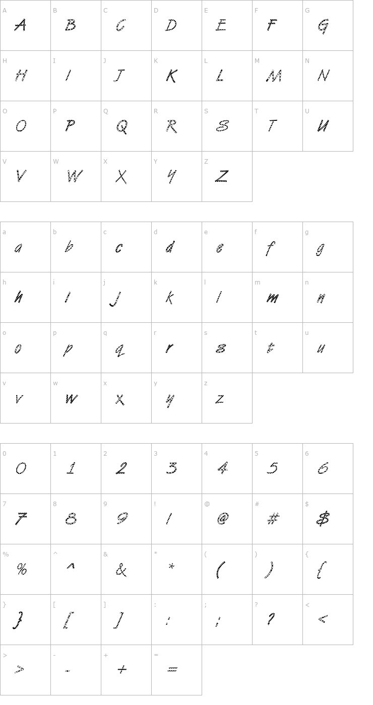 Character Map DTCVanDijkM11 Font