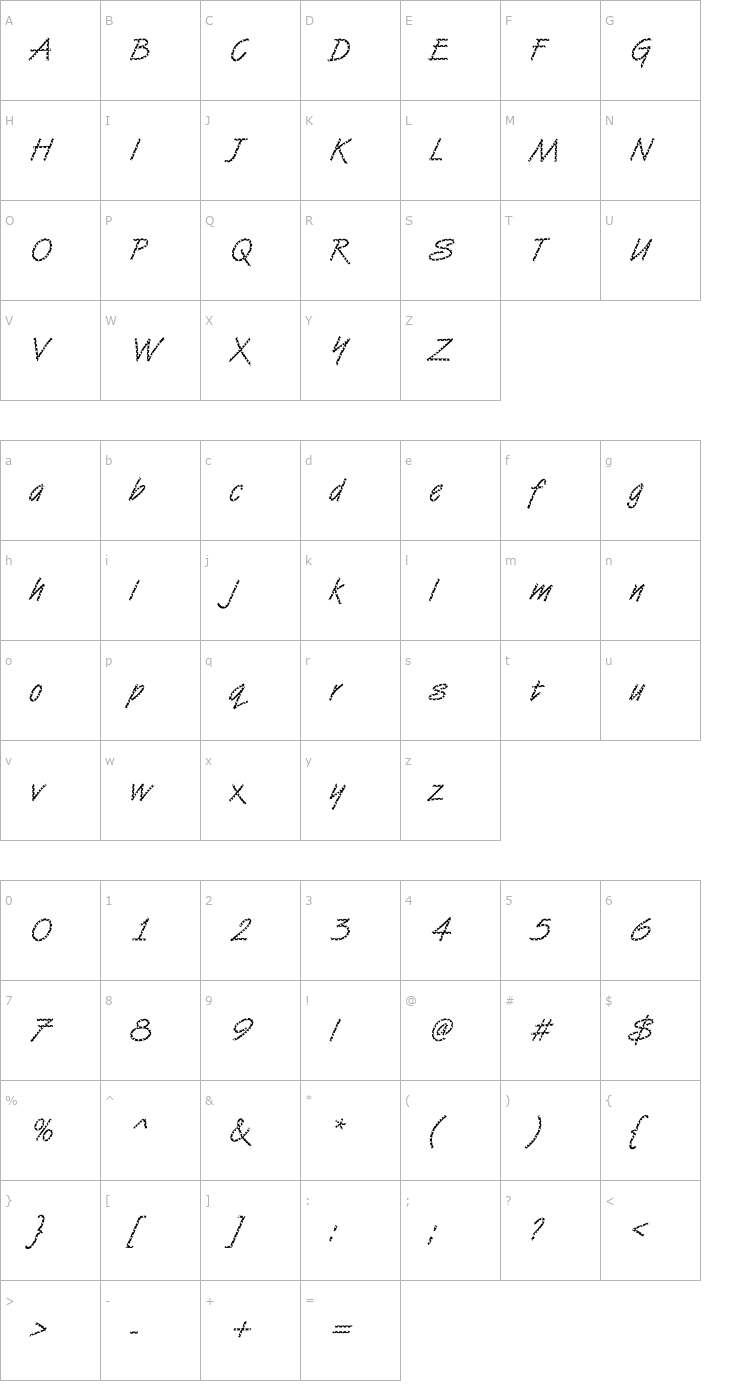 Character Map DTCVanDijkM12 Font