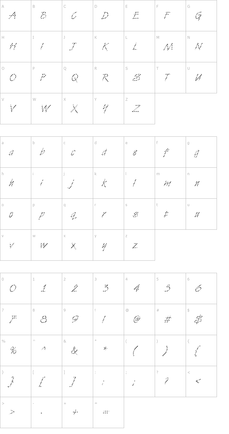 Character Map DTCVanDijkM13 Font